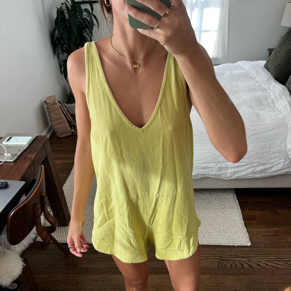 COPY - Mikoh Ibara Romper (Yellow Bathing suit cover up, linen jumpsuit) size M